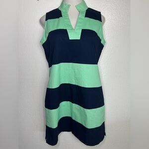 Sail to Sable Navy and Mint Green Sleeveless Stripe Shift Dress
